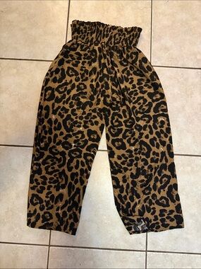 High-Waist Wide Leg Leopard Print Pants - Brown/Black